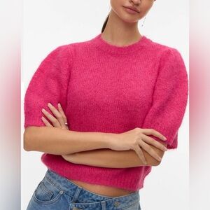 Vero Moda VMNOVAH Pink Puff Sleeve Knit Sweater NWT Size L